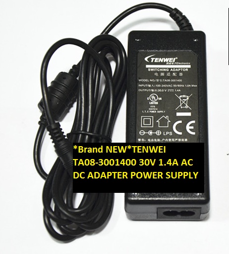 *Brand NEW*30V 1.4A AC DC ADAPTER TENWEI TA08-3001400 POWER SUPPLY - Click Image to Close